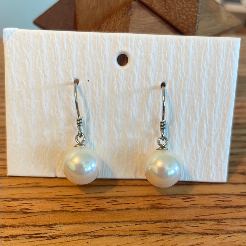 Elegant Silver Faux Pearl Drop Earrings